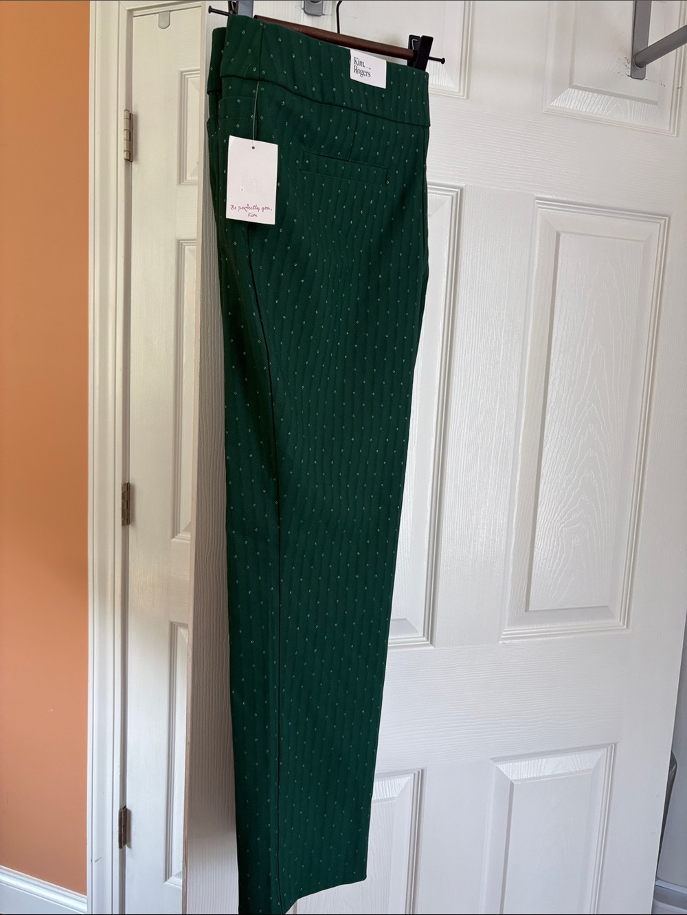 NWT- Kim Rogers Emerald Green Straight-Leg Pin Dot Pants
